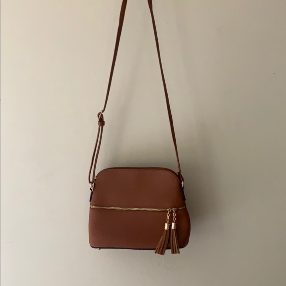 Camel Vegan Leather Crossbody Purse